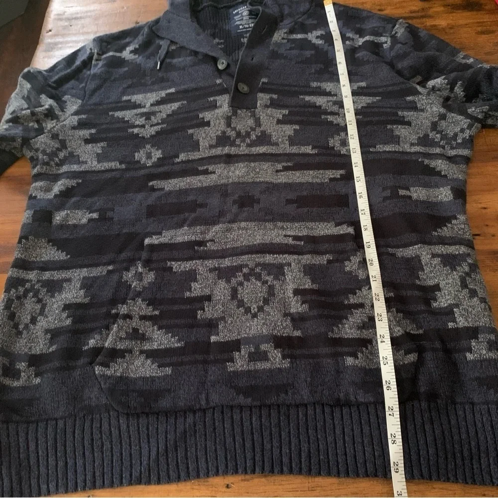 American Eagle Mens Nordic Fair Isle Navy Cotton Hooded Sweater Sz XL